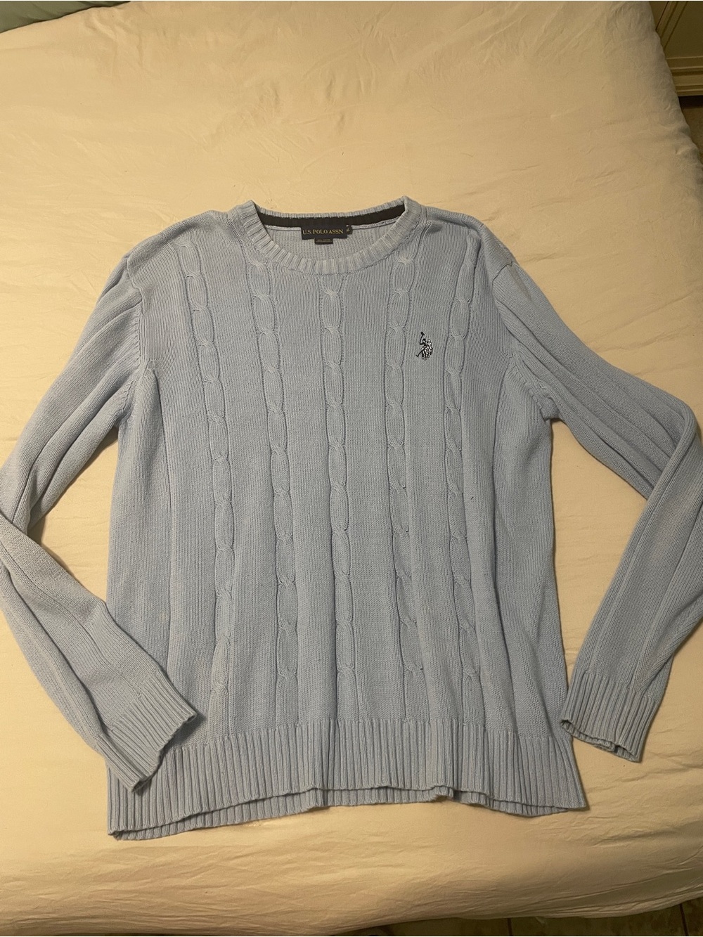 U.S. Polo Assn. Men’s Pale Blue Cable Knit Crewneck Sweater